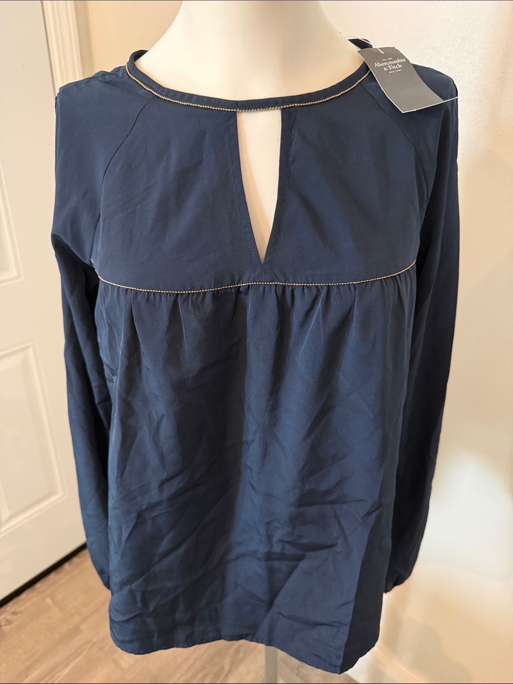 Abercrombie & Fitch Navy Long-Sleeve Tunic with Gold Stitching